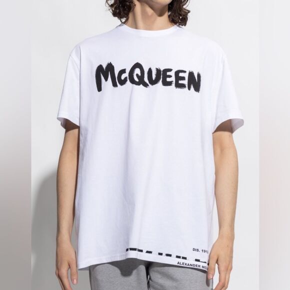 ⭕️ ALEXANDER MCQUEEN Graffiti T-Shirt White Medium - Picture 3 of 6